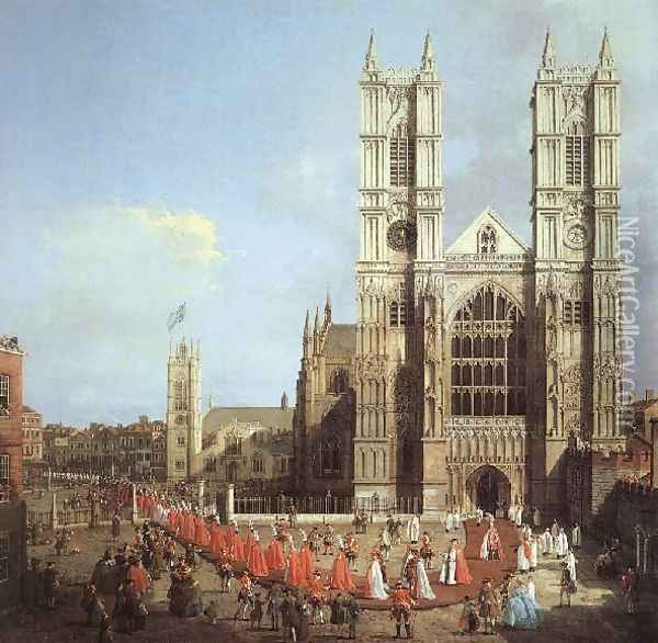 London Westminster Abbey With A Procession Of Knights Of The Bath 1749 Oil Painting - (Giovanni Antonio Canal) Canaletto