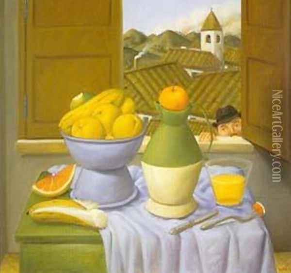Still Life in Front of The Window 1996 Oil Painting - Fernando Botero