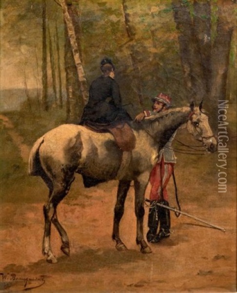 L'amazone Et Le Militaire Oil Painting - Wilfrid Constant Beauquesne