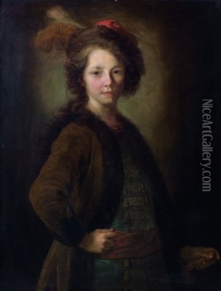 Portrait D'un Jeune Garcon En Costume Polonais Oil Painting - Alexis Grimou