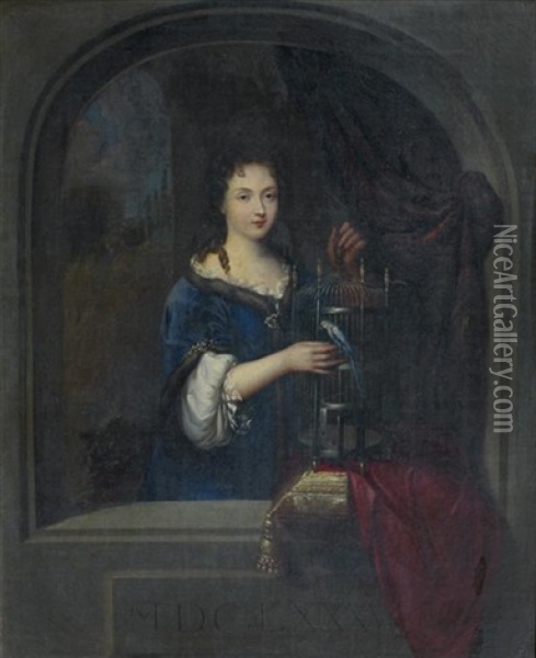Jeune Femme Au Perroquet Dans L'embrasure D'une Fenetre Oil Painting - Frans van Mieris the Elder