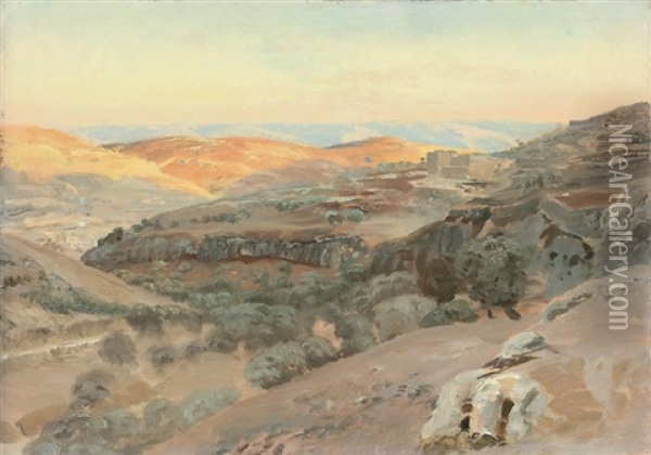 View Towards The Mountains Of Moab From Jerusalem Oil Painting - Gustav Bauernfeind