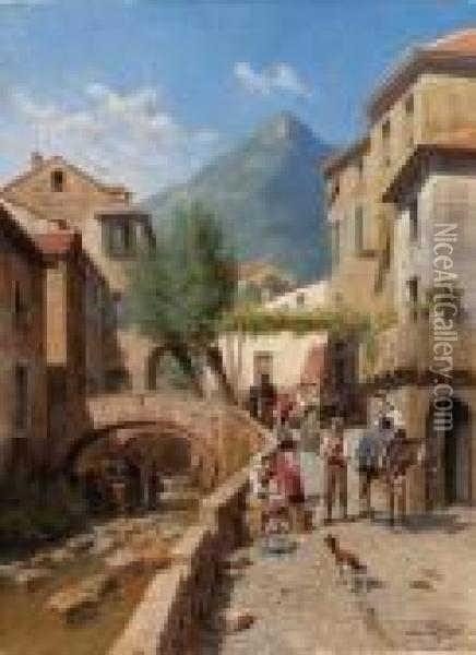 Une Rue A Monterosso, Italie Oil Painting - Jacques Carabain
