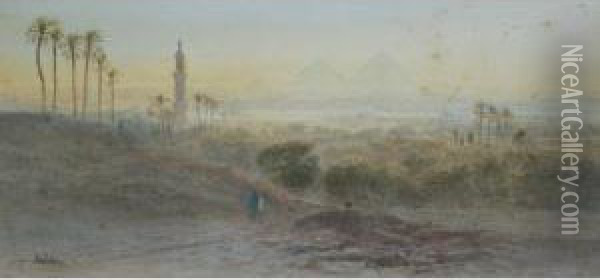 A Scene Near The Great Pyramids, Egypt Oil Painting - John Jnr. Varley