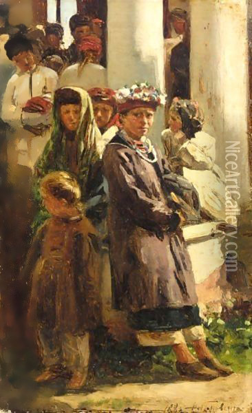 Ukrainian Children Oil Painting - Vladimir Egorovic Makovsky