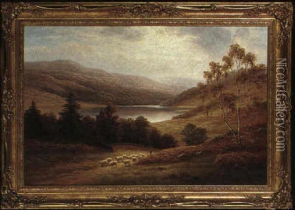 Rydal Lake From The Hills, Westmoreland Oil Painting - William Mellor