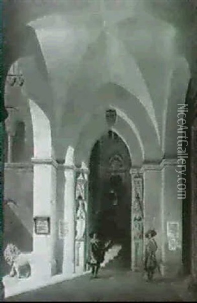 Stiegenaufgang Im Vatikan Oil Painting - Leopold Ernst