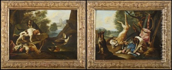 Composition De Chasse (pair) Oil Painting - Adriaen de Gryef