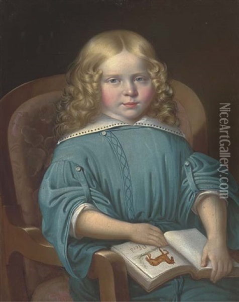 Portrait Of A Girl, Seated Half-length, Holding A School Book Oil Painting - Martin Jablonski