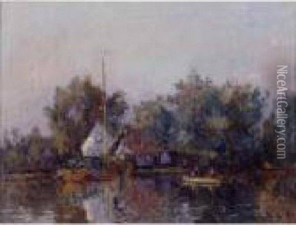 Canal En Hollande Environs De Rotterdam Oil Painting - Albert Lebourg