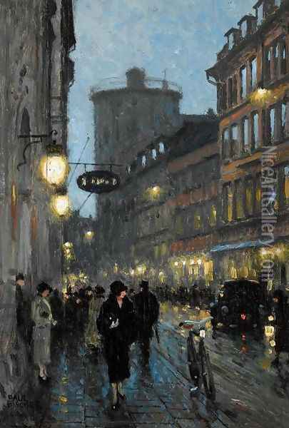 Street at Evening (Aftenstemning) Oil Painting - Paul-Gustave Fischer