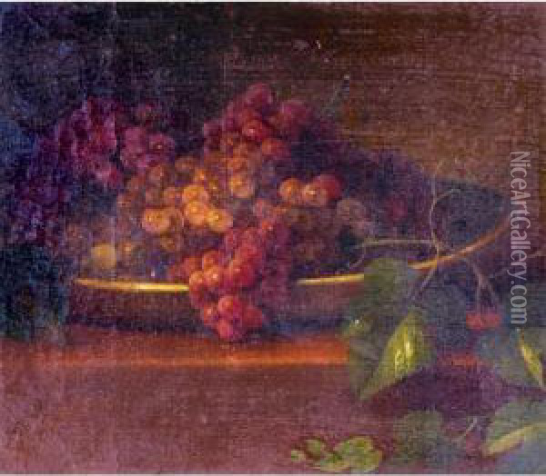 Still Life With Grapes In A Dish On A Table Oil Painting - George Henry Hall