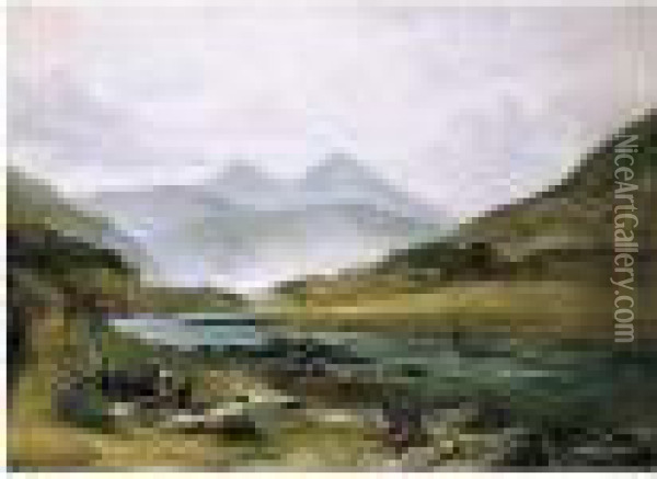 View Of Benmore Looking Up Glen Dochart Oil Painting - Frederick Richard Lee