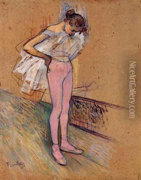 Dancer Adjusting Her Tights Oil Painting - Henri De Toulouse-Lautrec