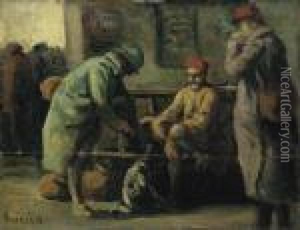 Les Trois Soldats A La Gare Oil Painting - Maximilien Luce