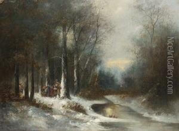 Reisigsammler Im Verschneiten
 Winterwald. Oil Painting - Iulii Iul'evich (Julius) Klever