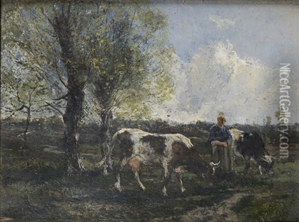 Bergere Et Son Troupeau Oil Painting - Amedee Elie Servin