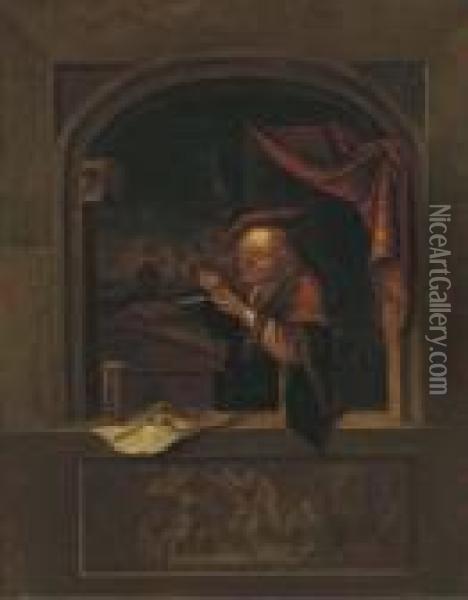A Man At An Alcove Oil Painting - Gerrit Dou