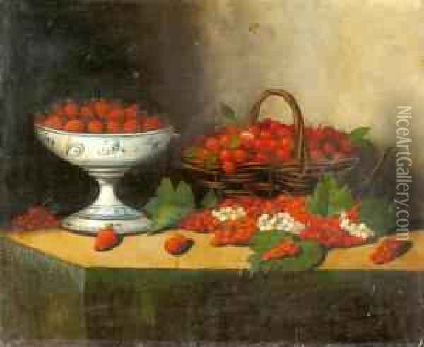 Still-life With A Boll Of Strawberries And Cherries Oil Painting - Michal A. Sozanski