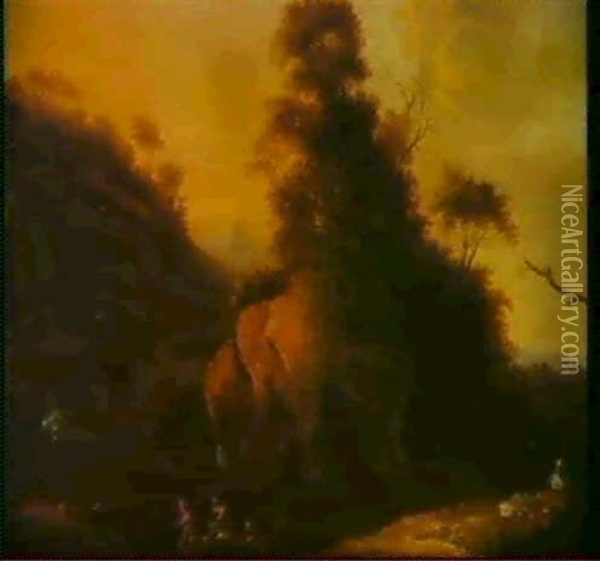 Landscape With Bathing Nymphs Oil Painting - Dirck Van Der Lisse
