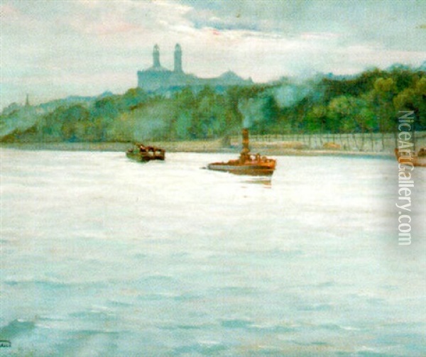 Vapeurs Sur La Seine En 1900 Oil Painting - Mathurin Janssaud