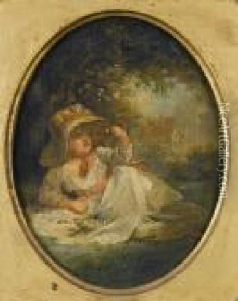 An Allegory Of Spring; And An Allegory Of Winter, Both In Painted Ovals Oil Painting - George Morland