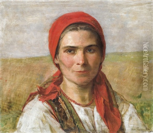 Girl In A Cracovian Dress Oil Painting - Kazimierz Pochwalski