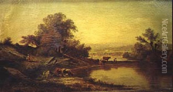 Homestead At Sunset Oil Painting - Charles Wilson Knapp