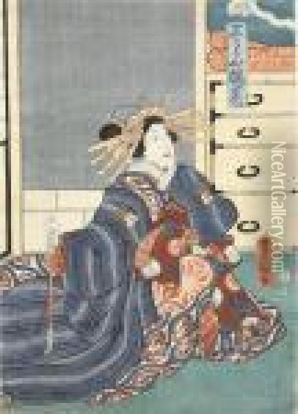 The First Of A Courtesan With A Sake Cup Oil Painting - Kunisada
