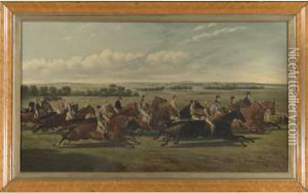 A Flat Race Between Classic 
Warriors, Including 'sauce Box', 'stockwell', 'nutwith', 'voltigeur', 
'chanticleer', 'flying Dutchman', 'teddington', And 'west Australian' Oil Painting - Alfred F. De Prades