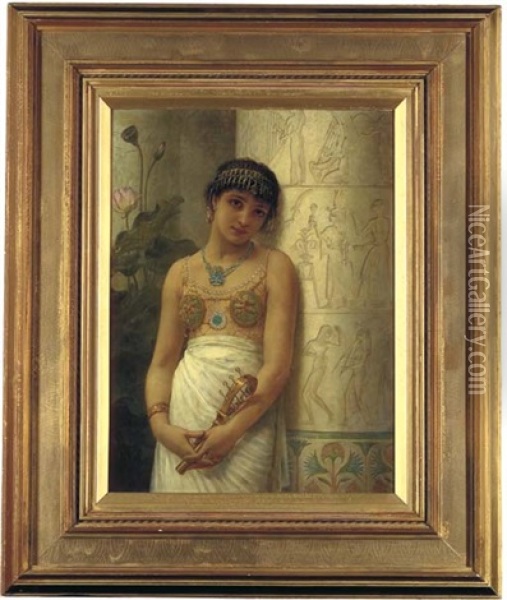 An Egyptian Girl With A Sistrum Oil Painting - Edwin Long