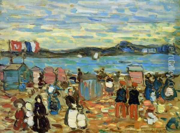 Bathing Tents, St. Malo Oil Painting - Maurice Brazil Prendergast