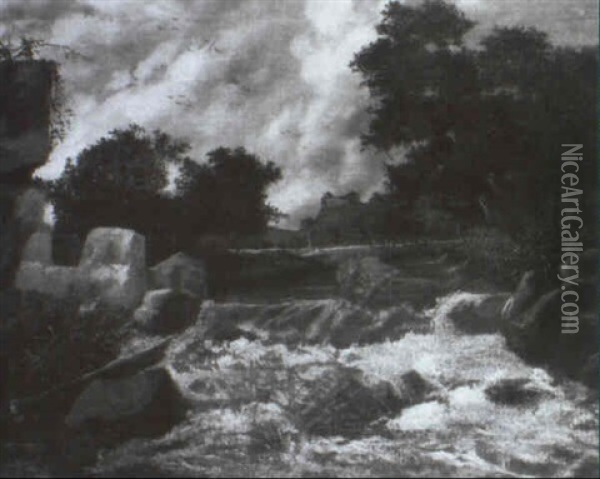 Flusslandschaft Mit Wasserfall Oil Painting - Jacob Van Ruisdael