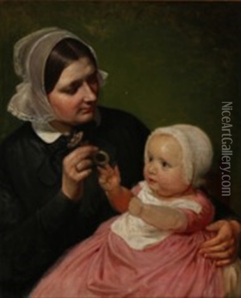 The Artist's Wife And Son Poul Oil Painting - Wilhelm Nicolai Marstrand
