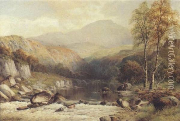 Fishing Beside A Brook Oil Painting - William Henry Mander