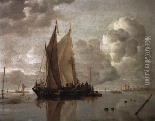 Shipping In An Offshore Calm Oil Painting - Jan Van De Cappelle