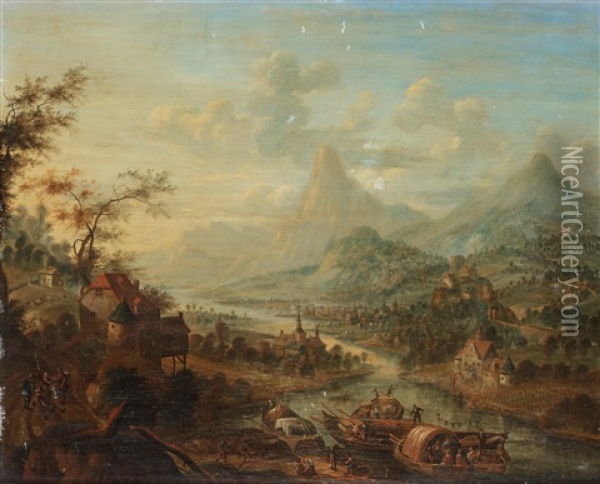 Vidstrackt Flodlandskap Med Figurer Oil Painting - Cornelis Verdonck