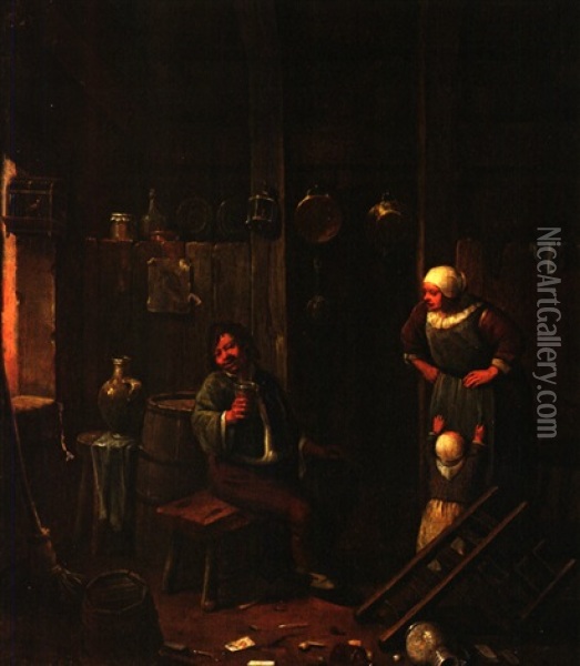 Biertrinker In Unordentlicher Stube Oil Painting - Cornelis Pietersz
