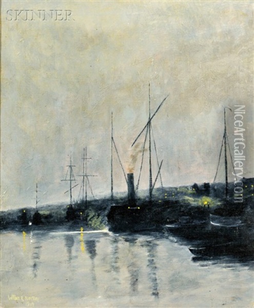 Harbor Nocturne Oil Painting - William Edward Norton