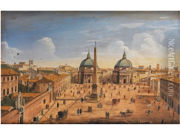 Die Piazza Del Popolo In Rom Oil Painting - Giacomo van (Monsu Studio) Lint