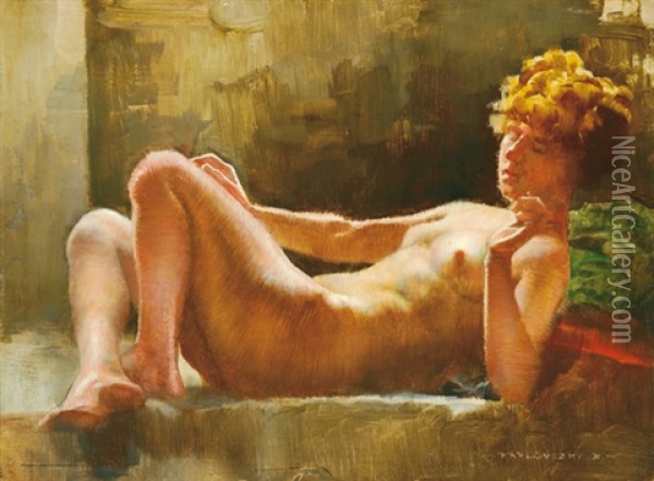Woman Nude Oil Painting - Bertalan Karlovszky