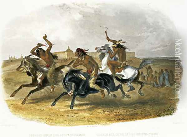 Horse Racing of Sioux Indians near Fort Pierre, plate 30 from Volume 1 of 'Travels in the Interior of North America' 1843 Oil Painting - Karl Bodmer
