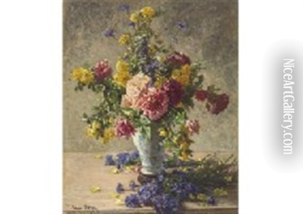 Mixed Flowers In A Vase Oil Painting - Henri Biva