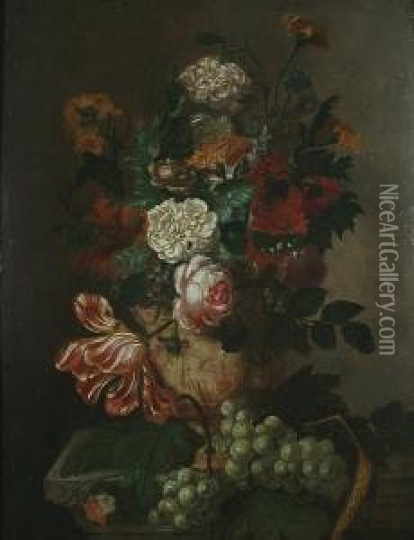 Still Life Of Flowers In An Urn Oil Painting - Michiel van Huysum