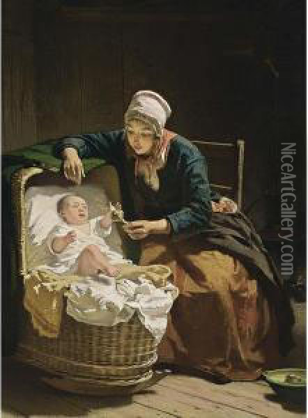 The First-born Oil Painting - Hendrik Jacobus Scholten