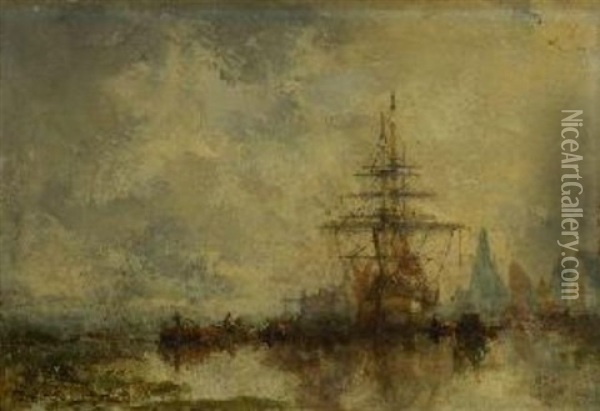 Segelschiff Im Hafen Oil Painting - Jean Etienne Karnec