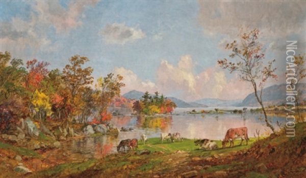 Greenwood Lake In The Autumn Oil Painting - Jasper Francis Cropsey