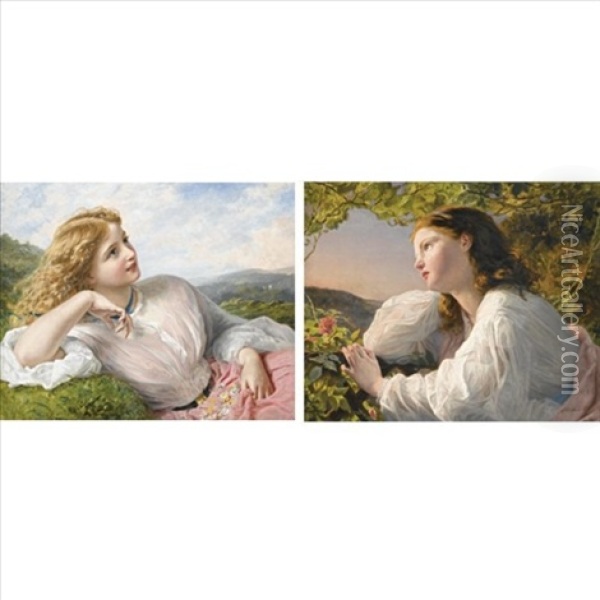 The Song Of The Nightingale (+ The Song Of The Lark, 1865; Pair) Oil Painting - Sophie Anderson