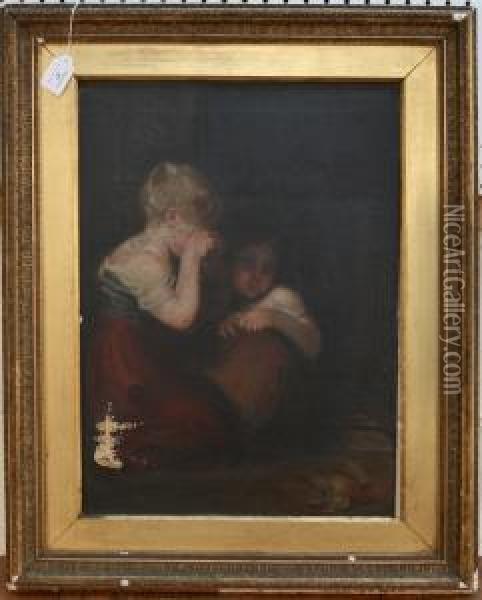 Two Children Crying At A Fallen Bird Oil Painting - William Owen