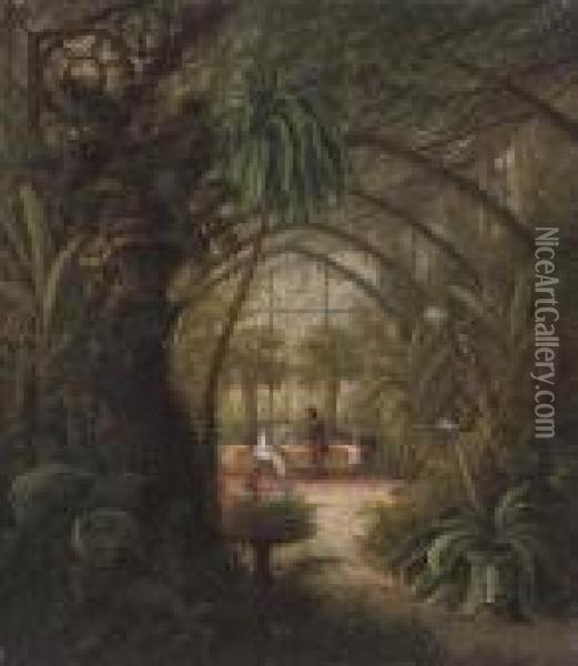 Afternoon Tea In The Orangery In Gotha Oil Painting - Raden Sjarief B. Saleh